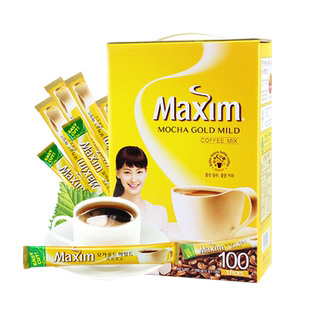 韩国进口麦馨咖啡粉Maxim三合一摩卡速溶100条礼盒装黄盒麦馨咖啡