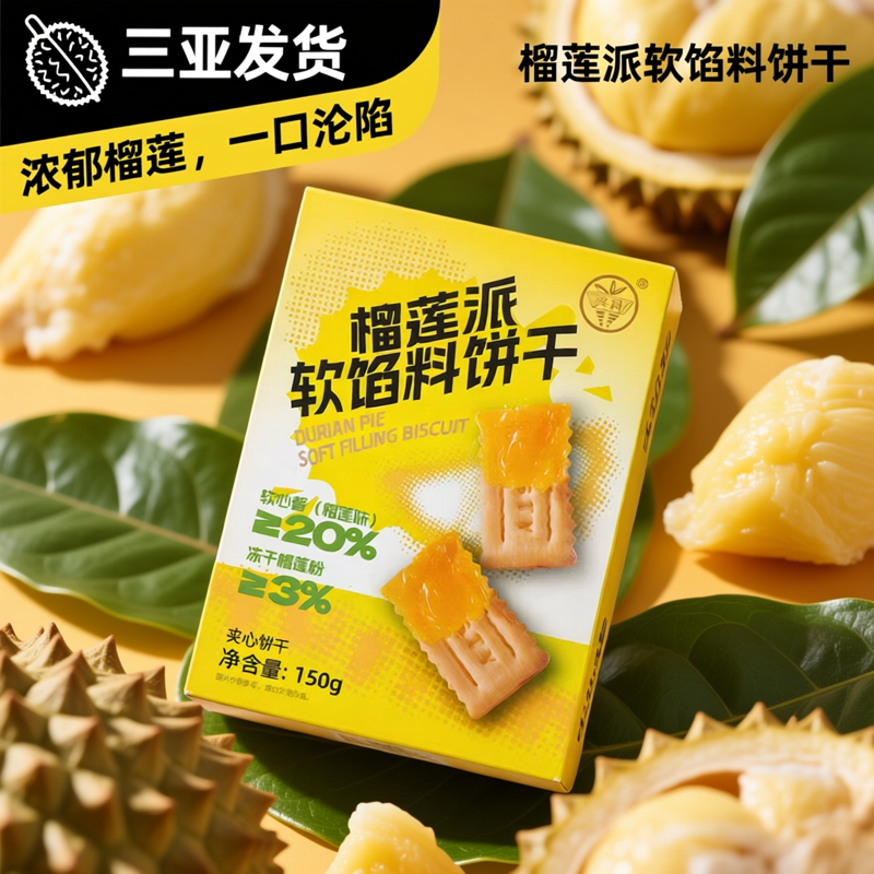兴科榴莲派软馅料饼干150克*5盒夹心饼干独立包装海南特产榴莲饼,零食/坚果/特产,韧性饼干,淘宝优惠券,粉丝福利购,淘宝优惠卷