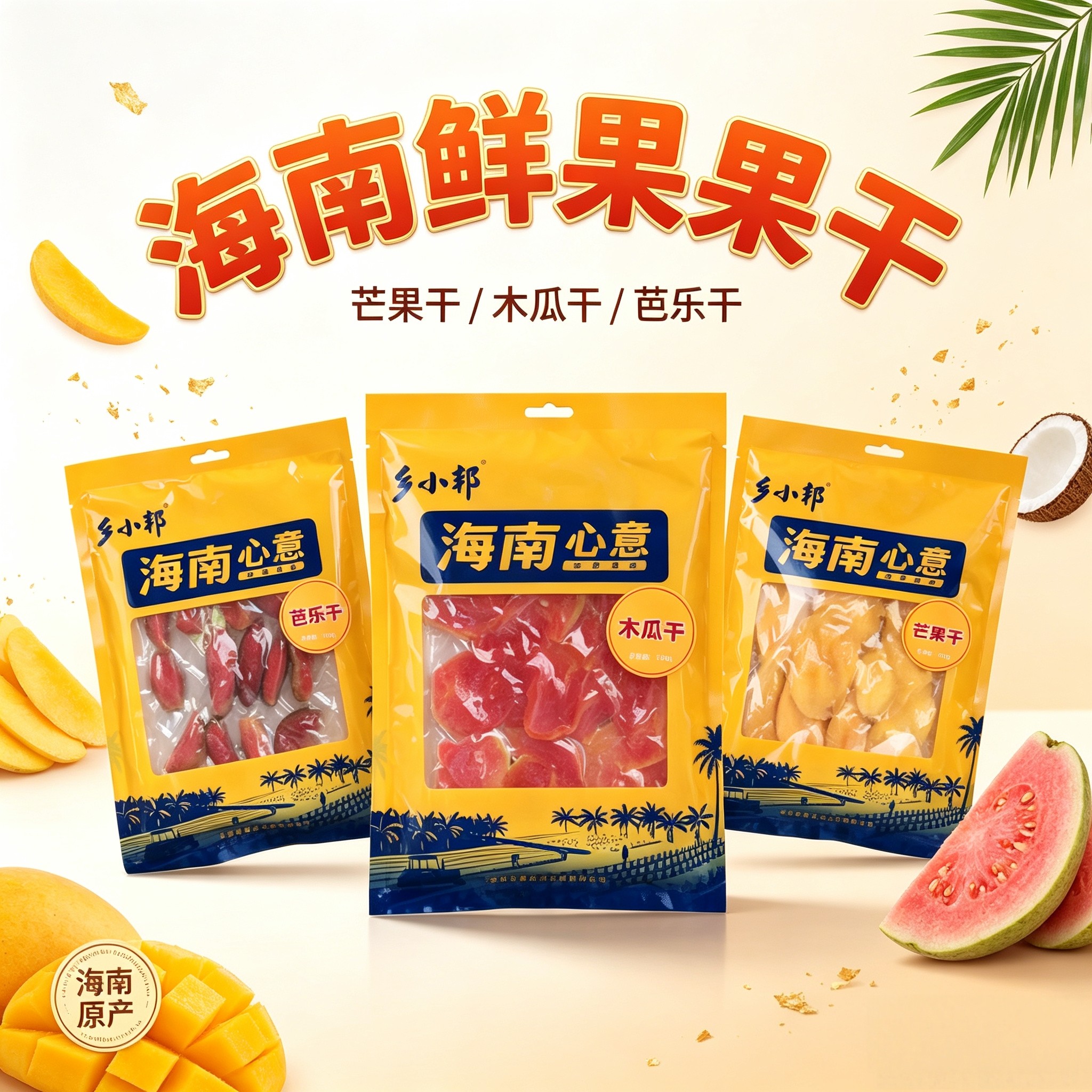 海南特产乡小邦芒果干木瓜干芭乐干果脯蜜饯休闲零食品酸甜芒果干