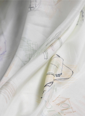 亲笔稿图 MQ品牌原单设计师尾货真丝高支棉13姆60丝40棉135宽