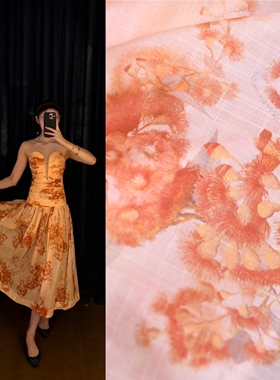 ZIM大牌新花 淡晕染花高支棉麻15姆70棉30麻140宽 设计师布料