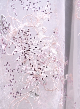仲夏夜之梦 艺术重工手工珠片刺绣真丝欧根纱17姆100丝135宽