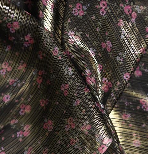 有花的地方 YNG*JUN同名品牌设计真丝织金丝绸纱8姆100丝135宽