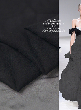 黑色georgette透视感设计真丝乔其顺纡布 真丝面料里衬/配饰