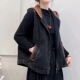 复古风叠穿马甲连帽牛仔马夹女宽松百搭口袋拼色水洗做旧短款 坎肩