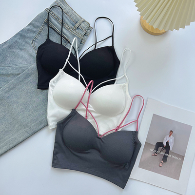 法式撞色美背吊带内衣薄款