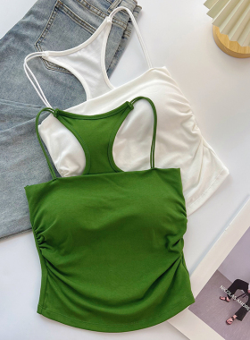 绿色抹胸挂脖露背吊带背心女外穿带胸垫美背文胸一体打底内搭上衣