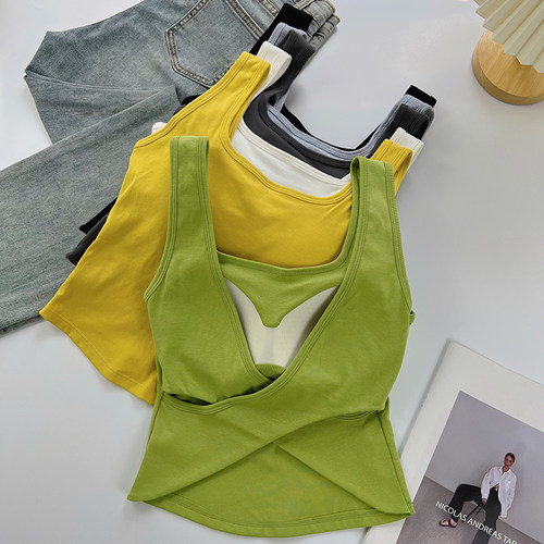 吊带背心女带胸垫交叉美背上衣