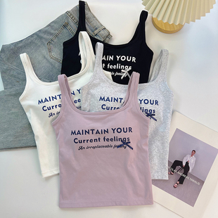 上衣内搭 纯色酷辣小吊带带胸垫无袖 工字美式 背心女夏外穿2025新款