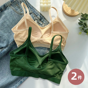 夏季 打底内搭运动抹胸内衣女 纯棉美背文胸吊带背心带胸垫一体薄款