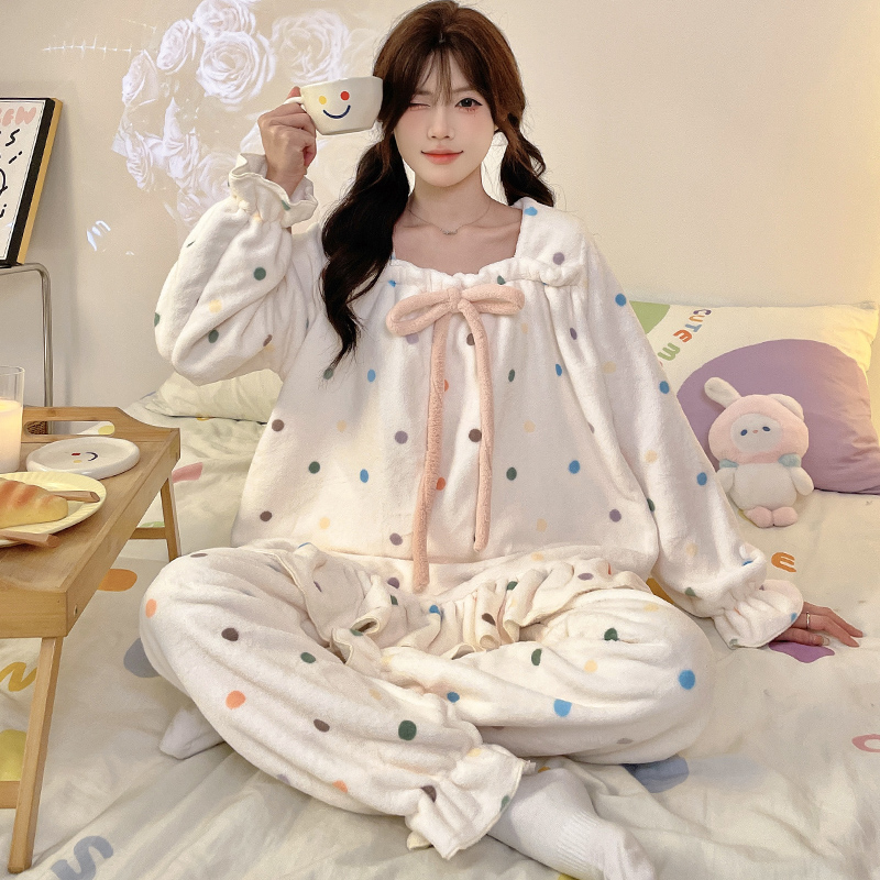 珊瑚绒睡衣女秋冬季加厚加绒