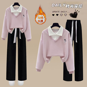 假两件加绒加厚卫衣女2025秋冬新款 初高中学生少女学院风洋气套装