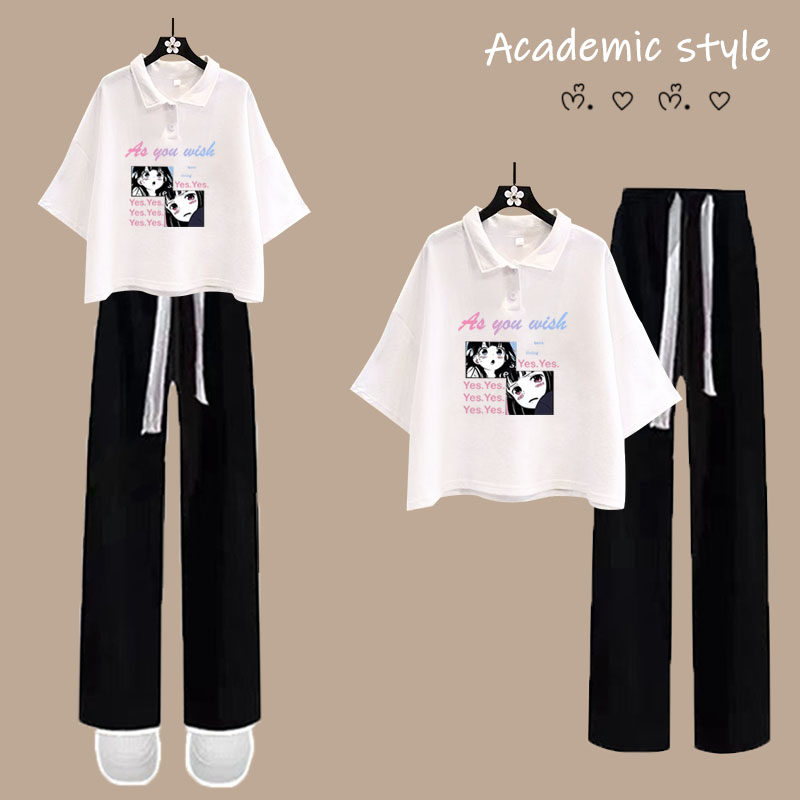 日系学院风运动服套装女夏季学生Polo衫短袖长裤小个子休闲两件套