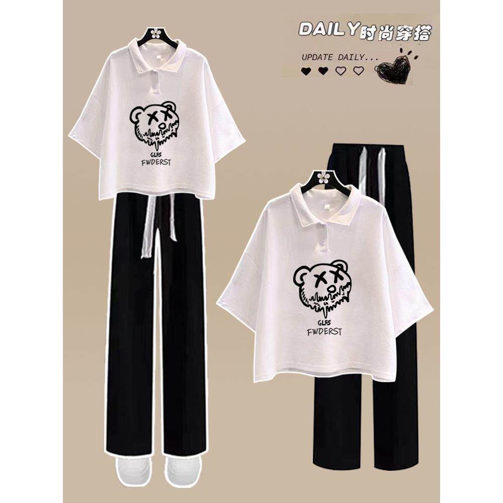 高中生夏装女2026新款POLO衫短袖两件套初中生中学生夏季套装女