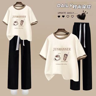 2026超火冬装三件套服少女夏装初中高中学生宽松休闲短袖两件套