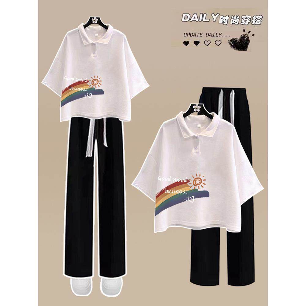 高中生夏装女2026新款POLO衫短袖两件套初中生中学生夏季套装女