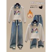 假两件加绒加厚卫衣女2025秋冬新款 初高中学生少女学院风洋气套装