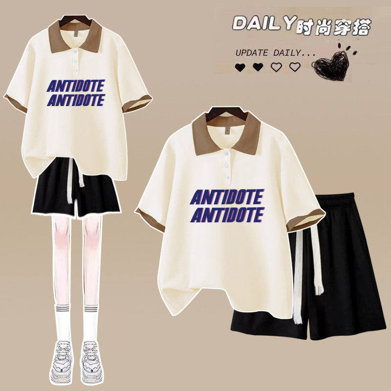 15岁少女夏季Polo衫短袖套装女16高中13初中学生14女孩短裤两件套