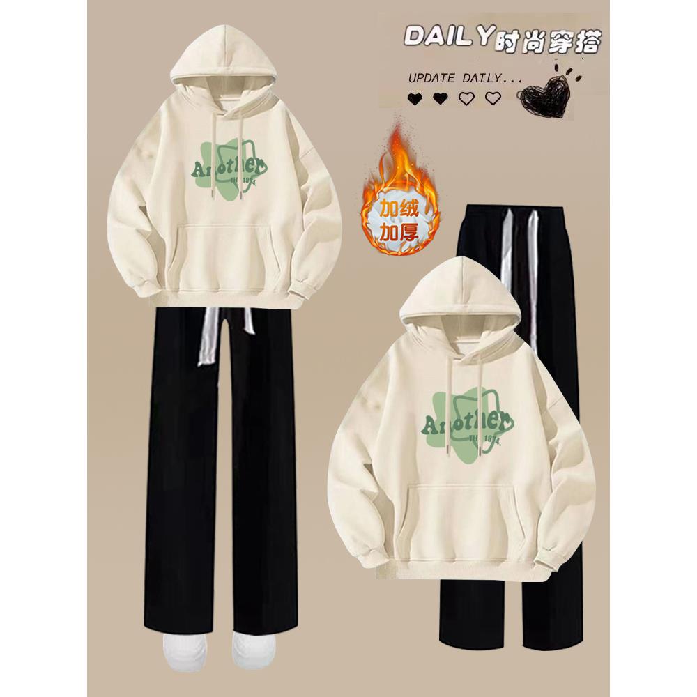 少女秋冬加绒卫衣13岁一套衣服12初中学生14-17阔腿裤两件套装15