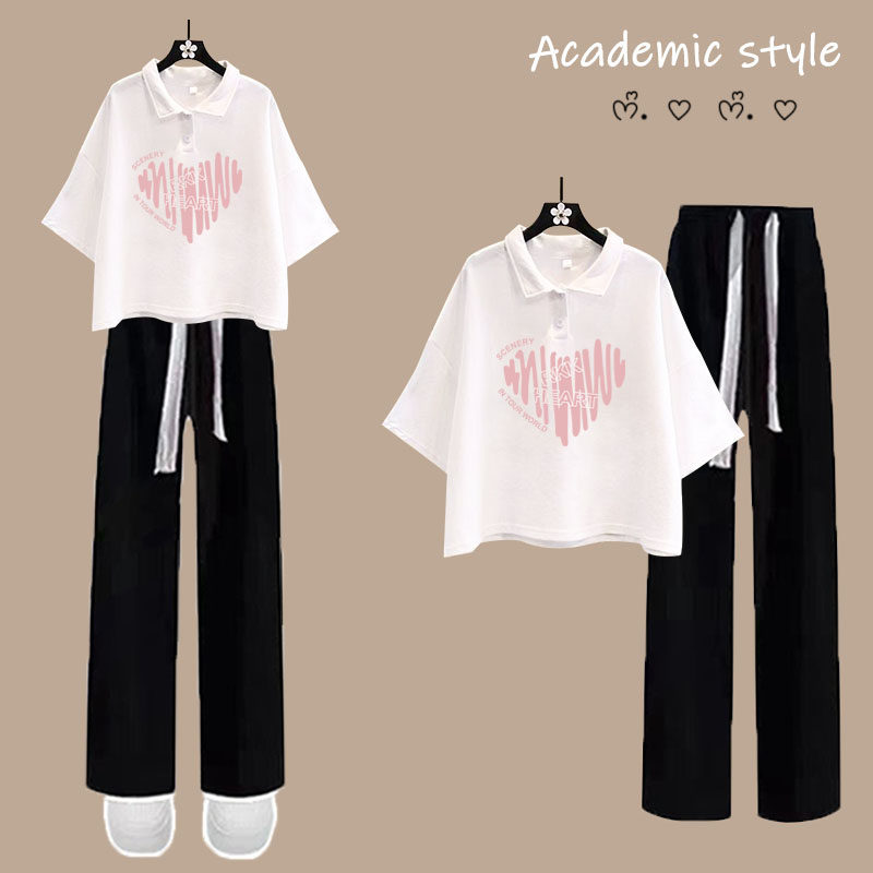 初中生夏装少女新款2026高中学生时尚女孩POLO衫短袖两件套装运动