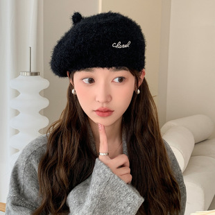 韩版秋冬季新款帽子女镶钻字母标针织毛线贝雷帽冬季保暖南瓜帽潮