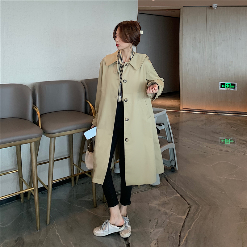 Real shot real price Korean loose British style medium length casual trench coat for women