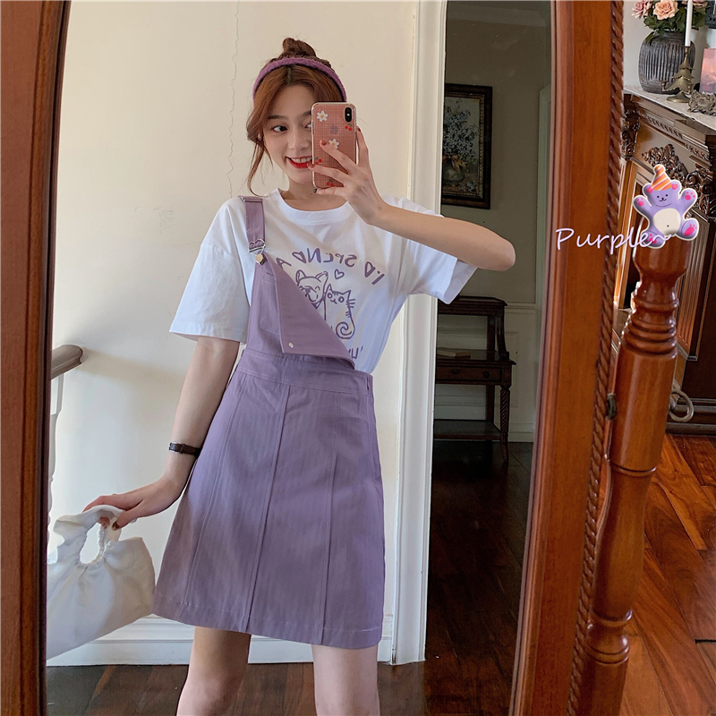 Real price tender temperament age reducing strap skirt creative cat print loose t suit