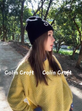 品质升级！万年经典！25-9 黑色保暖针织帽子 冷帽女 刺绣字母