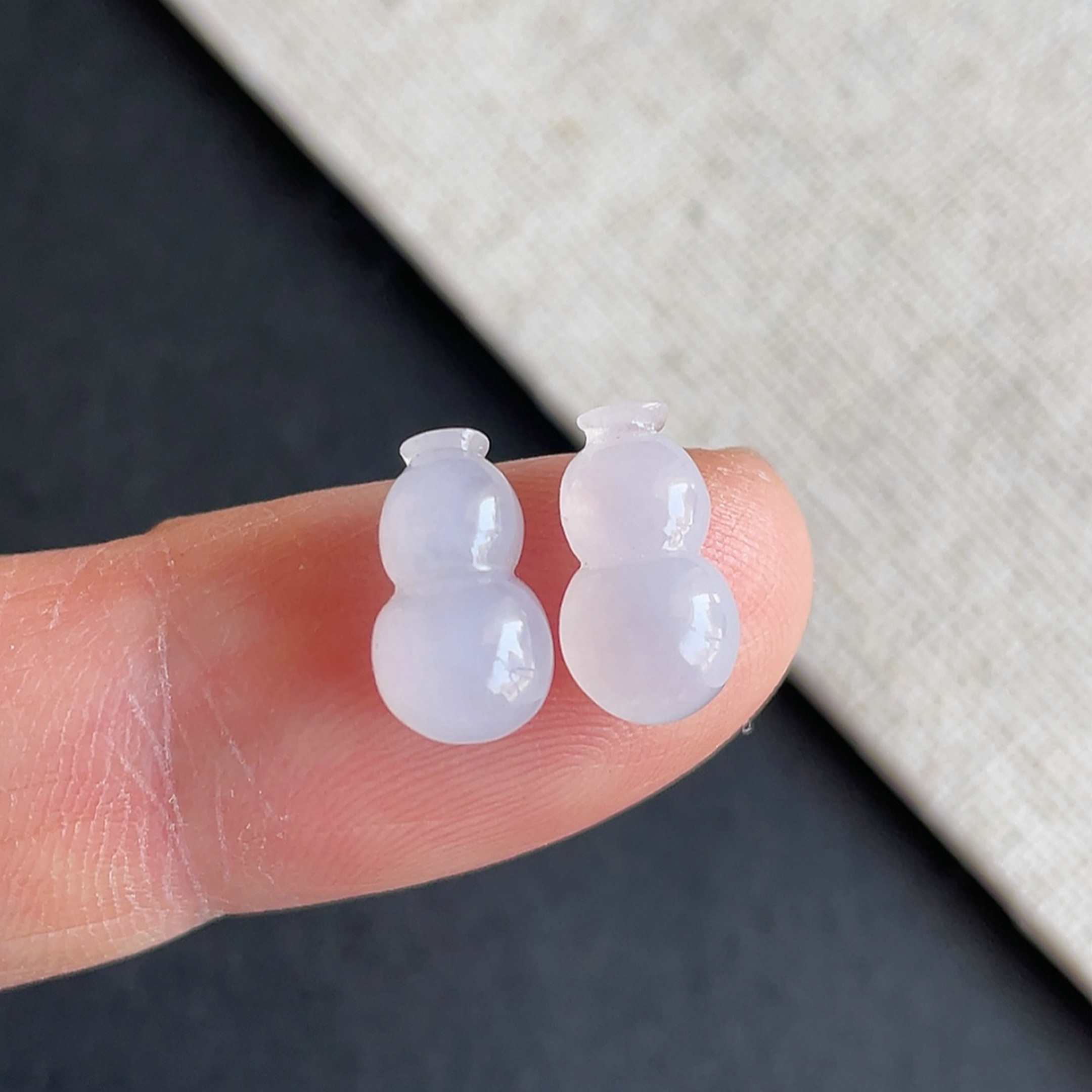 缅甸翡翠冰种紫罗兰葫芦戒面耳坠一对天然玉石a货裸石镶嵌 附证书