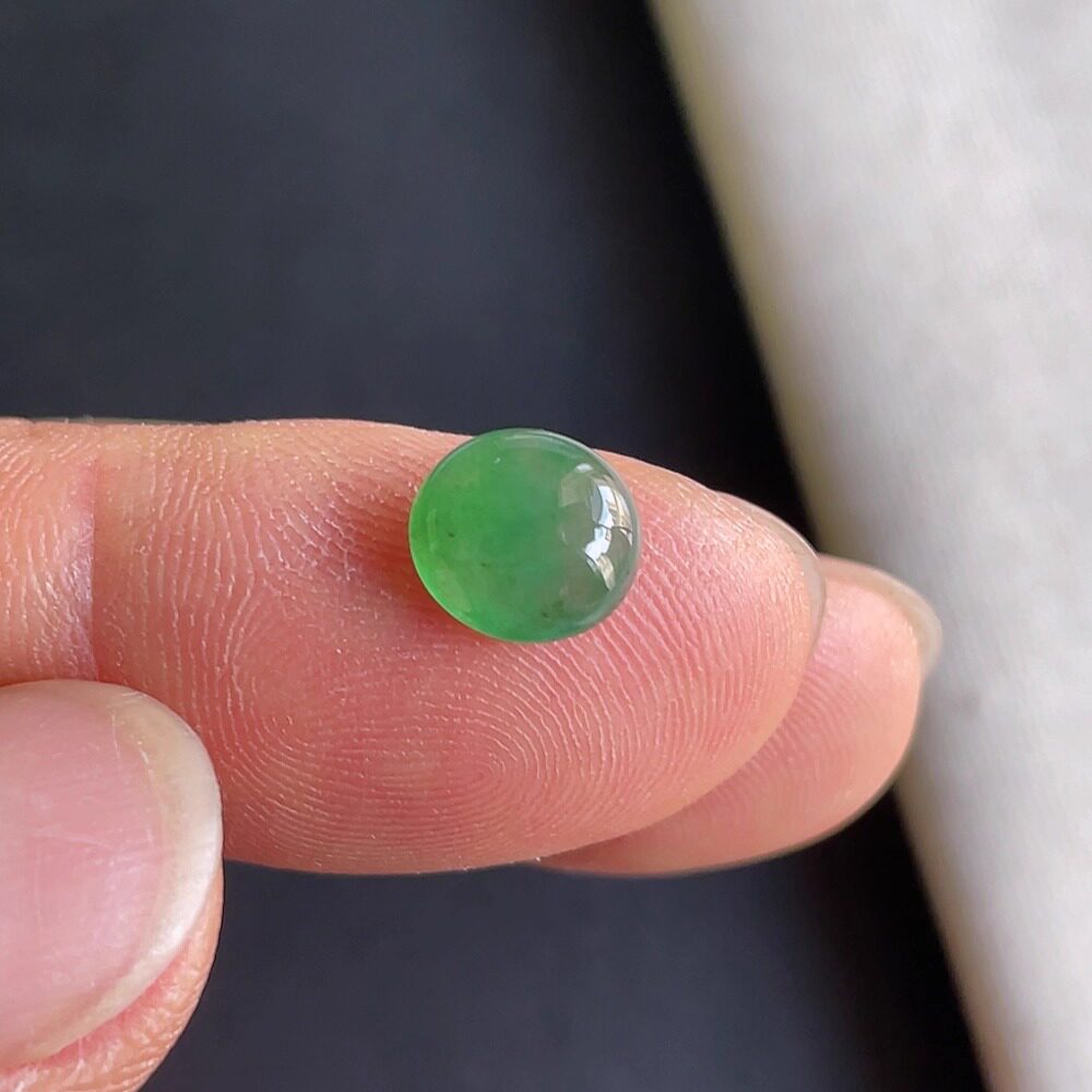 0909-5天然老坑冰种阳绿蛋面戒面 翡翠A货送证书~金晶翡翠
