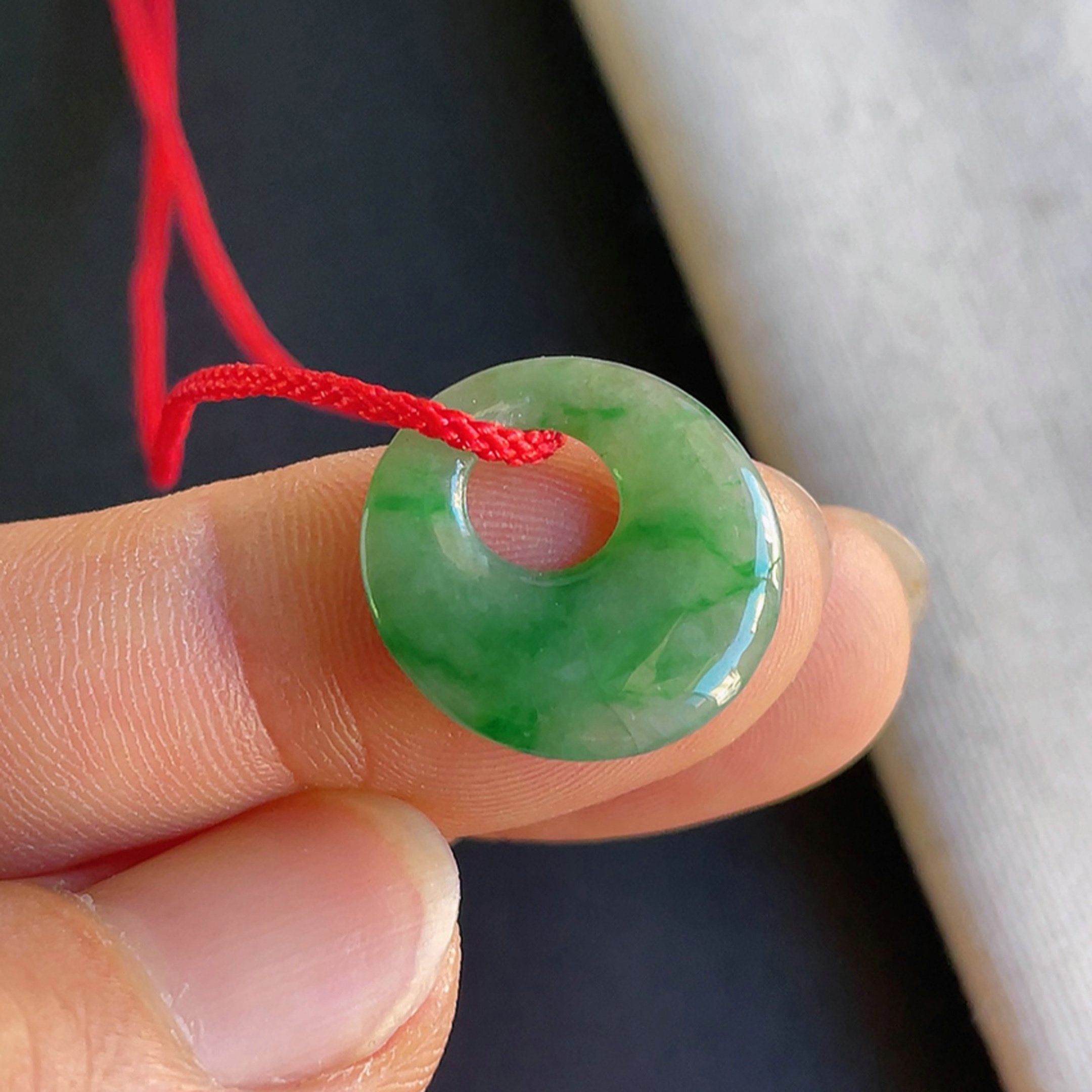 0926-1天然老坑冰种飘阳绿平安扣吊坠 翡翠A货送证书～金晶翡翠