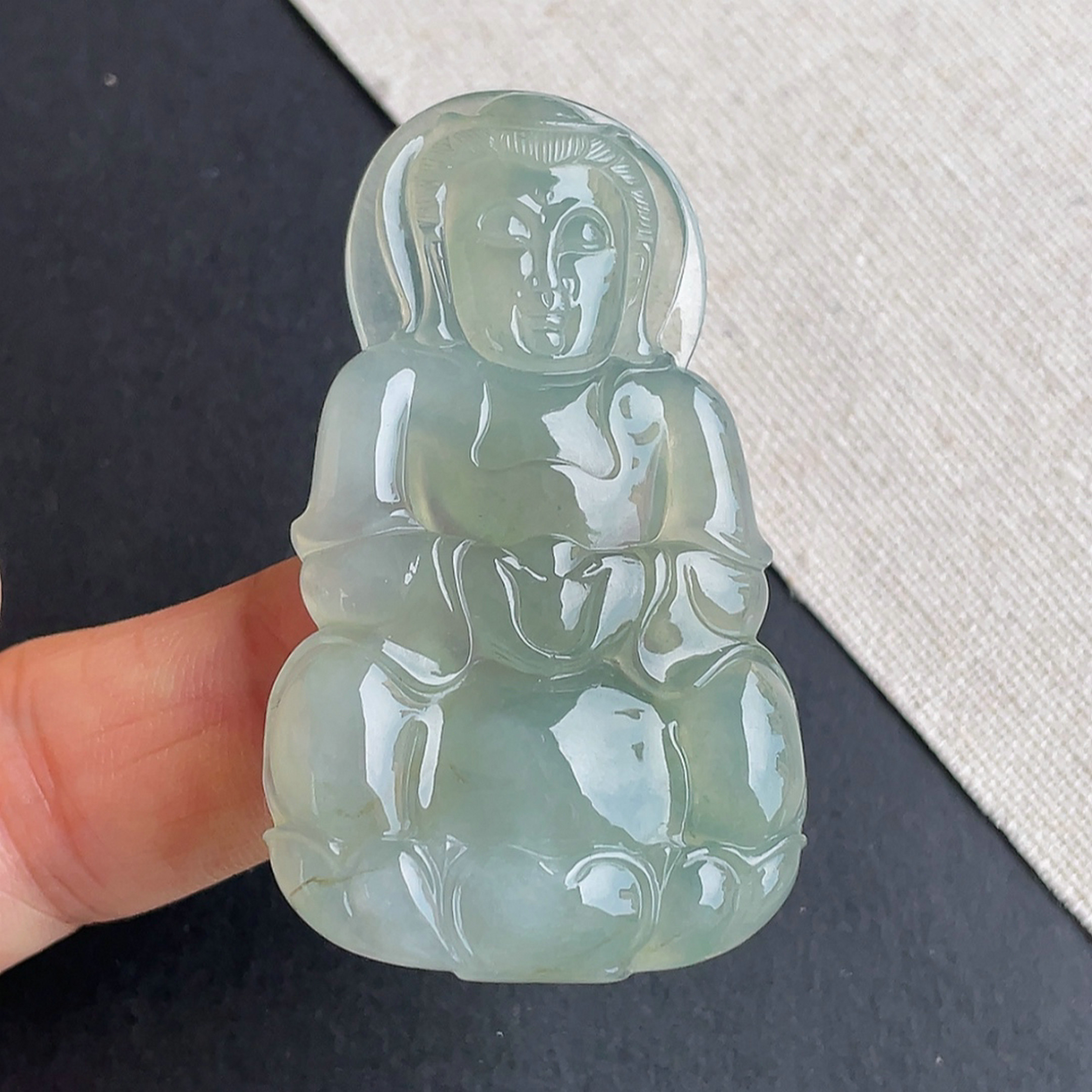 天然缅甸翡翠a货冰种晴水观音吊坠裸石玉石颈饰送证书 金晶翡翠