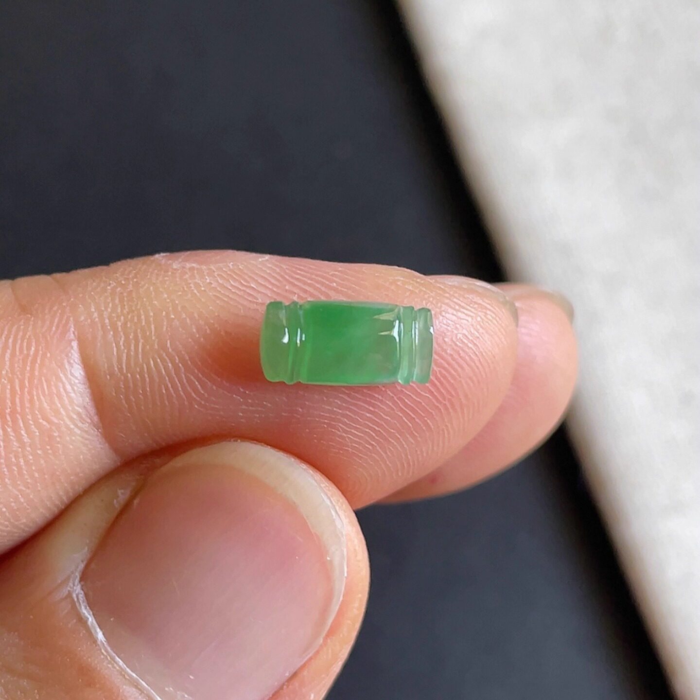0901-8天然老坑冰种阳绿竹节戒面 翡翠A货送证书~金晶翡翠