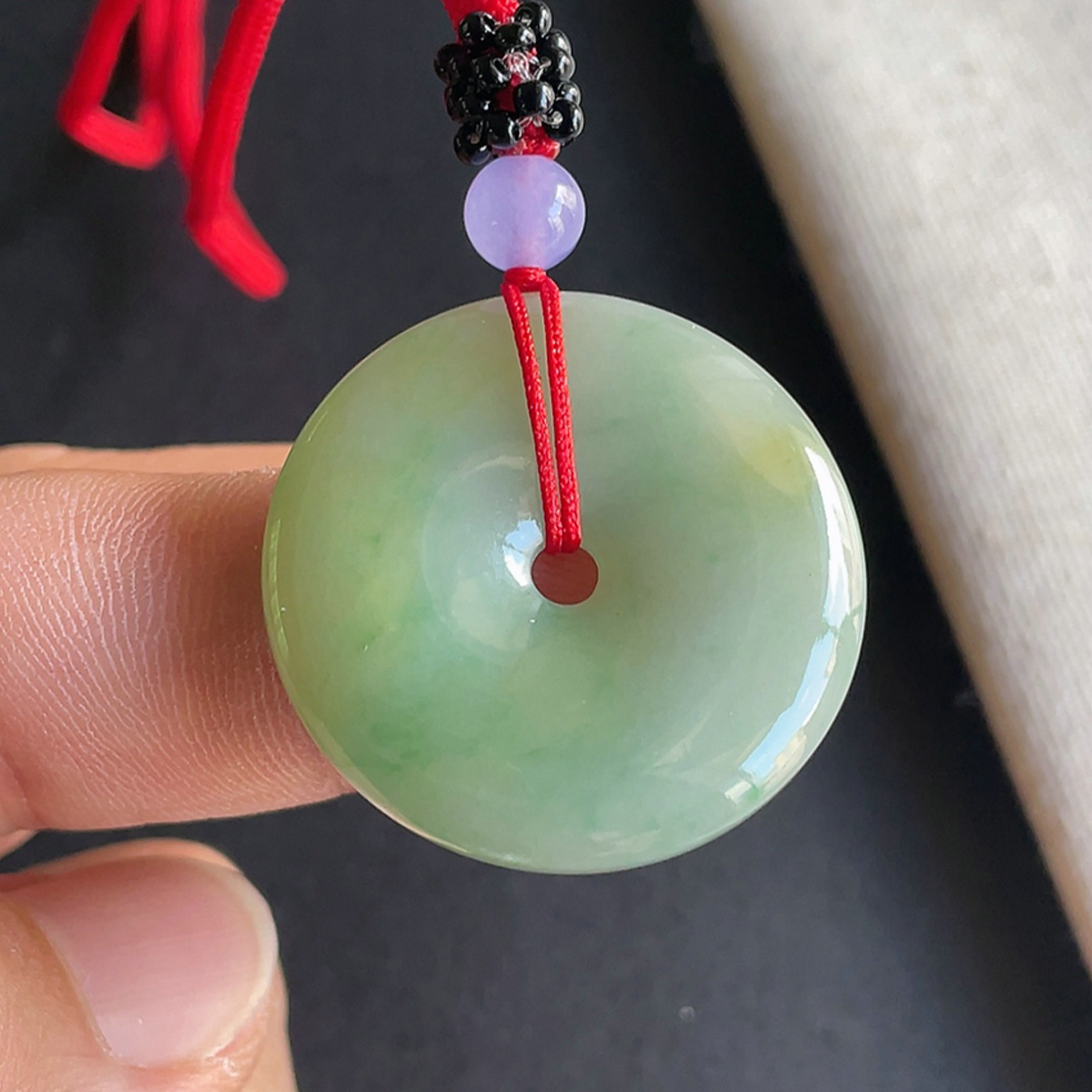 三彩平安扣吊坠天然玉石翡翠A货