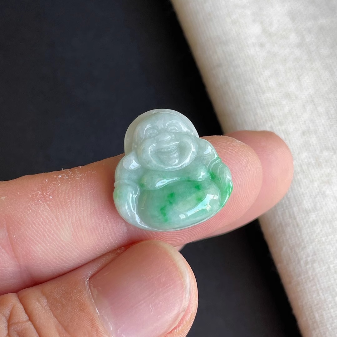 1108-10天然老坑白底青飘阳绿佛公吊坠 翡翠A货送证书~金晶翡翠