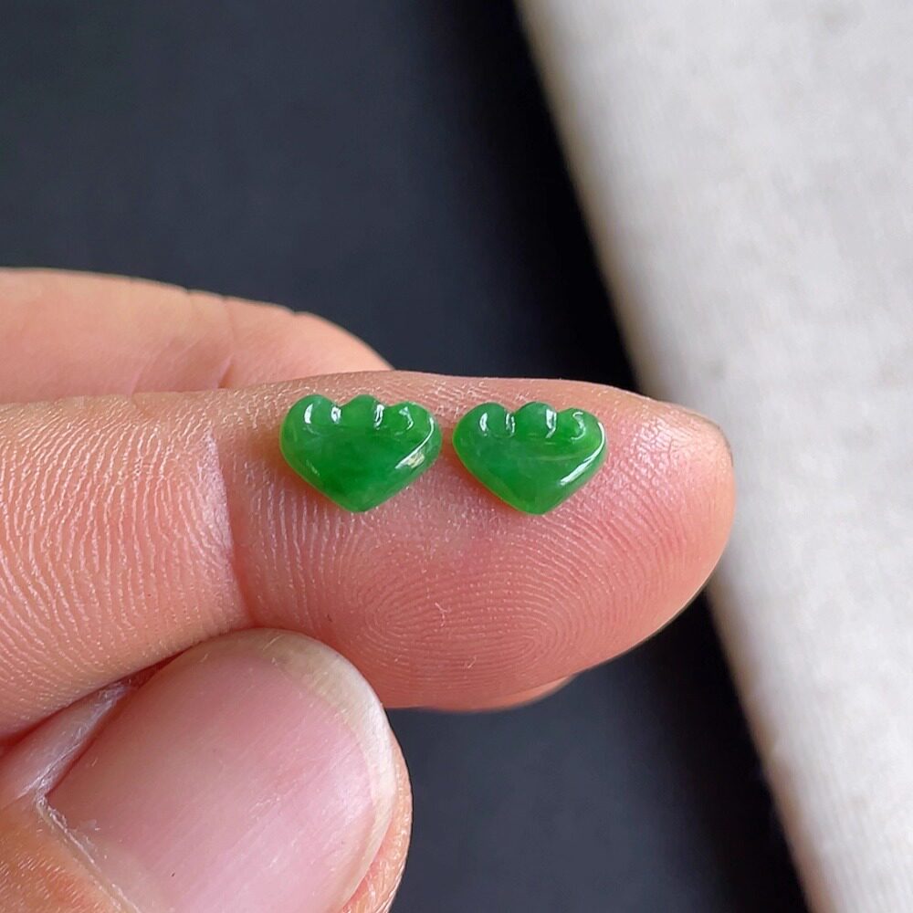 0911-7天然老坑冰种阳绿如意戒面 翡翠A货送证书～金晶翡翠