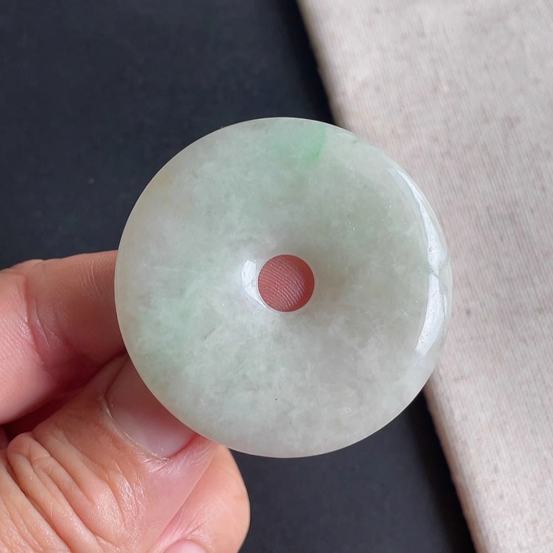 1409-5天然老坑糯种平安扣挂件吊坠 翡翠A货送证书～金晶翡翠