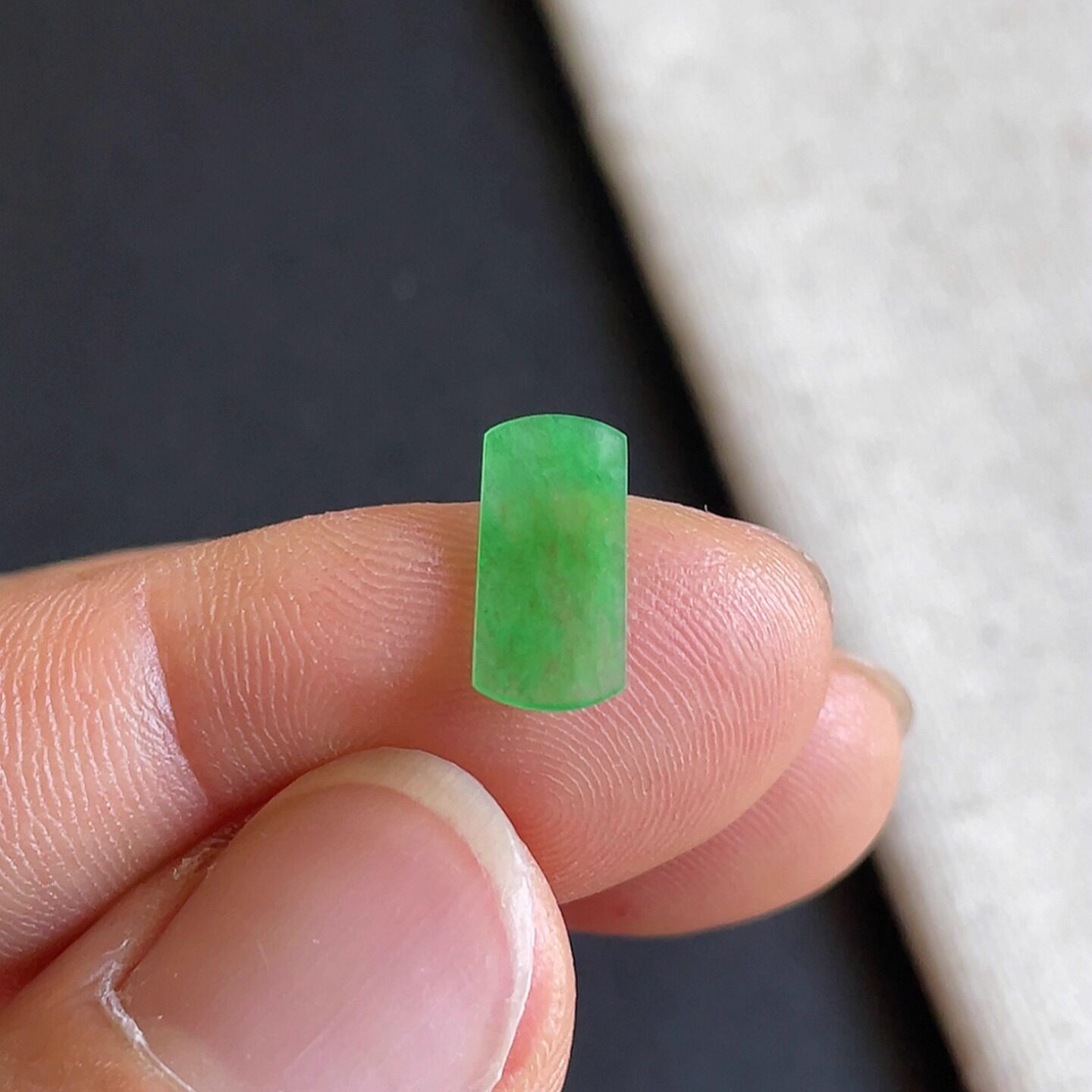 0901-4天然老坑冰种阳绿马鞍戒面 翡翠A货送证书~金晶翡翠