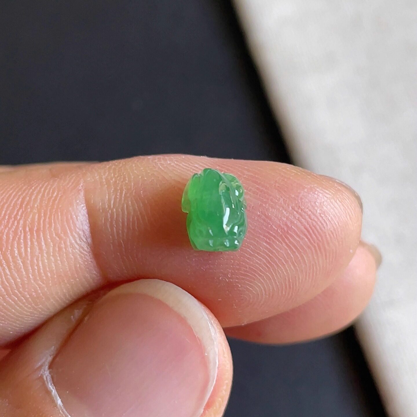0901-3天然老坑冰种阳绿貔貅戒面 翡翠A货送证书~金晶翡翠