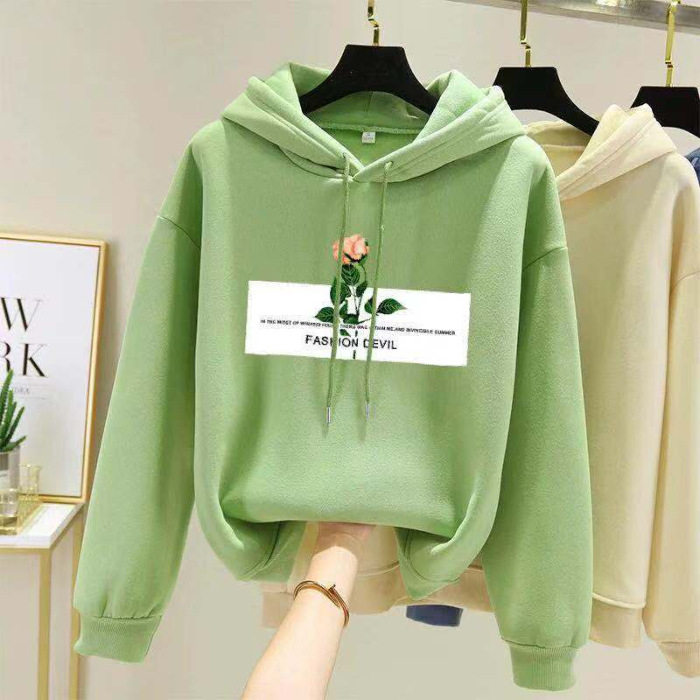 批发2021牛油果加绒加厚卫衣女休闲百搭早春韩版学生宽松一件代发