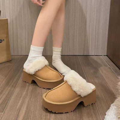 增高真皮厚底低帮毛毛雪地靴2025冬季新款短靴保暖加绒雪地棉鞋