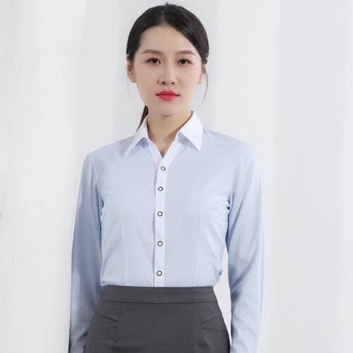 农村商业银行工作服女衬衫长袖信用社新款职业女装保险蓝白条纹