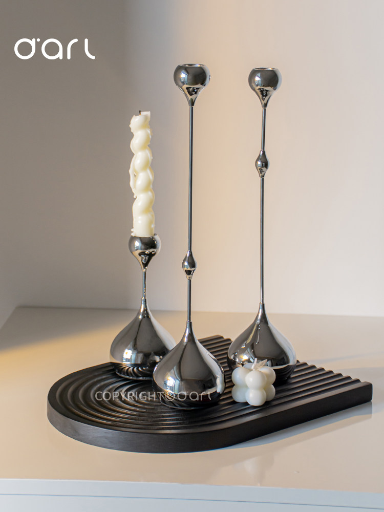 프랑스어 실버 워터 드롭 촛대 장식품 홈 분위기 데스크탑 모델 룸 거실 침실 부드러운 장식 조명 럭셔리 장식