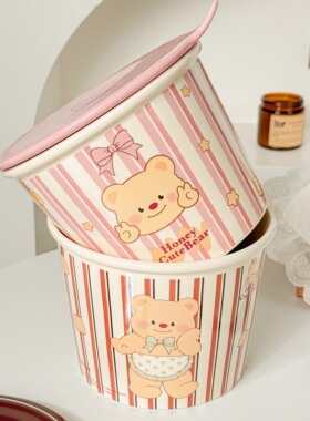 家用大容量可爱小熊泡面碗陶瓷带盖学生宿舍可微波薯条炸鸡零食桶