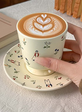 超好看马克杯陶瓷咖啡杯碟下午茶杯碟猪口杯拿铁咖啡杯拉花杯子