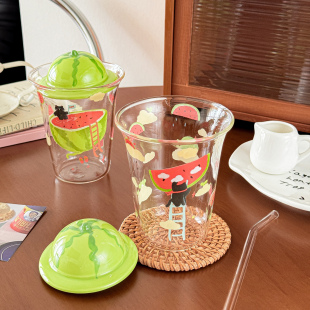高颜值玻璃杯女高颜值办公室水杯家用可爱牛奶杯子果汁杯咖啡杯