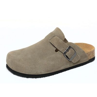 全真皮勃肯鞋女男包头软木拖鞋半拖博肯男鞋女鞋外穿穆勒鞋厚底