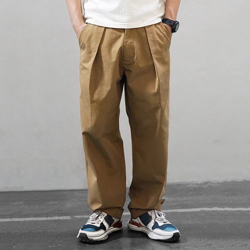 长裤双褶廓形微锥形长裤美式休闲