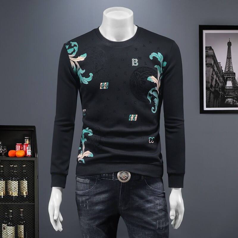 商标已授权2024秋冬新款高档潮流休闲提花男士长袖卫衣9022P105，男装卫衣，钱塘6018（原3088）