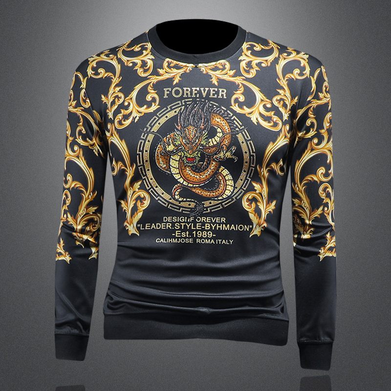 新款2024秋冬高档休闲印花烫钻龙图案男士长袖卫衣9030P100，男装卫衣，钱塘6018（原3088）